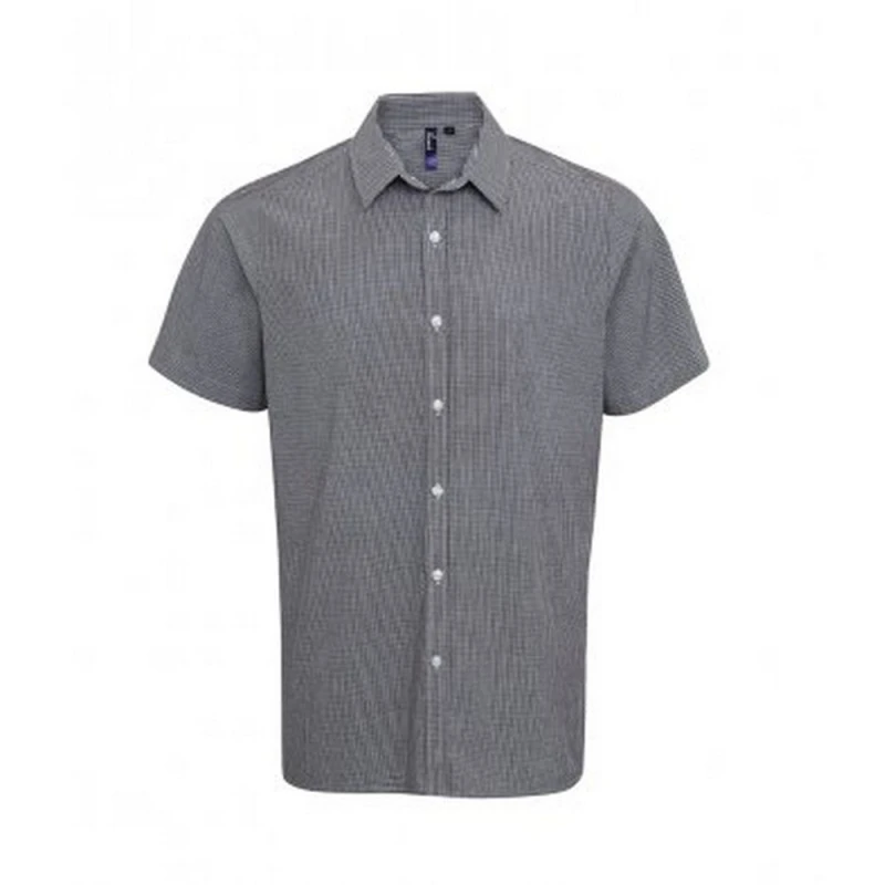 Image of Premier Premier Men Gingham Short Sleeve Shirt in Black Size: X-Small Black XS Male 5057819134483
