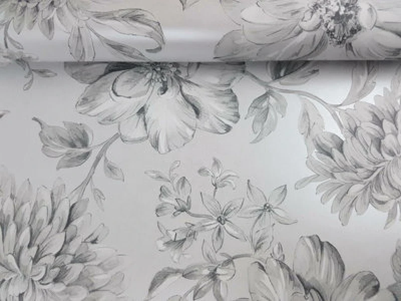 Image of Lucia Silver Floral Wallpaper Silver