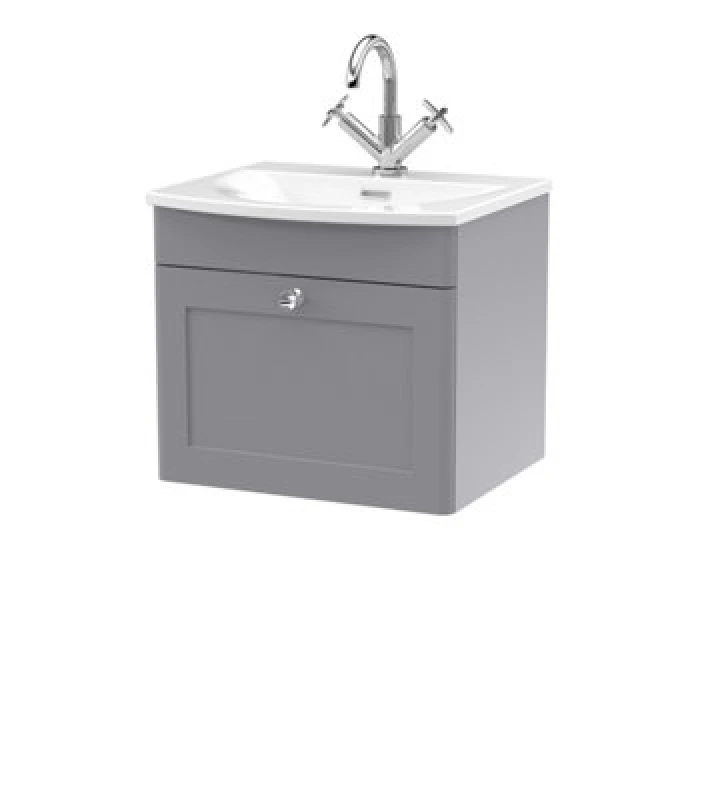 Image of NUIE Nuie - Classique Wall Hung 1-Drawer Vanity Unit with Curved Basin 500mm Wide - Satin Grey CLC291J