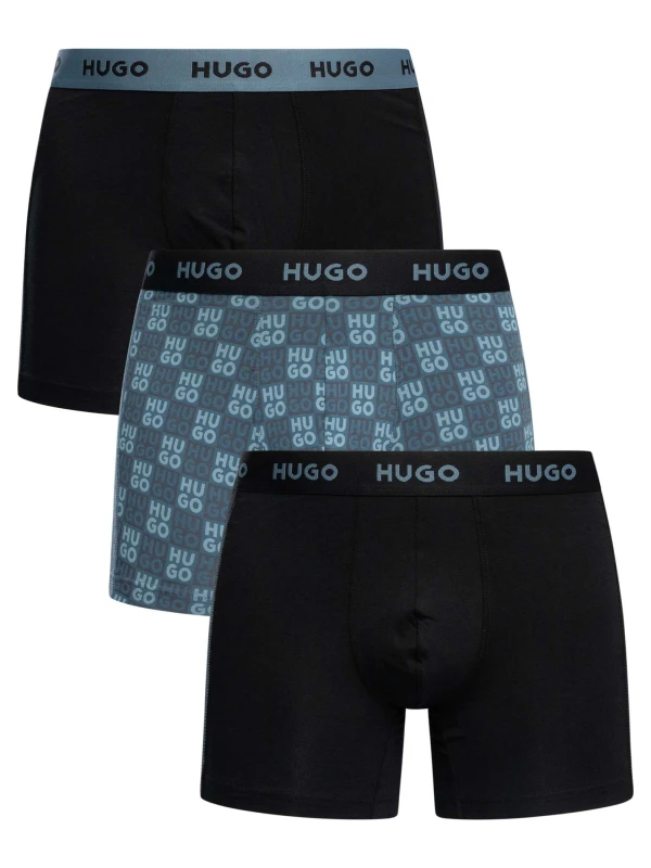Image of HUGO 3 Pack Boxer Briefs Black/Pattern/Black S
