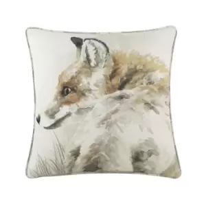 Image of Evans Lichfield Watercolour Fox Cushion Cover (One Size) (Off White/Brown/Orange)