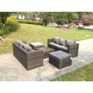 Image of Fimous 6 Seater Outdoor Dark Grey Rattan Lounge Complete Sofa Set with Square Coffee Table and 2 Big Footstools