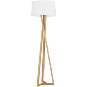 Image of Kamloops Tripod Floor Lamp Ivory Fabric Shade Soild Ash Wood Natural Wood LED E27 - Merano