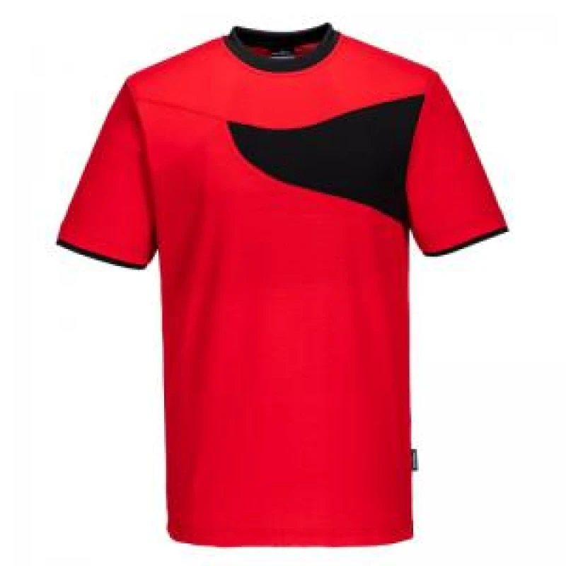 Image of Portwest PW2 Mens Cotton Comfort T Shirt PW211RBKM Colour: Red / Black