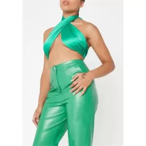 Image of Missguided Petite Satin Halterneck Bralet - Green