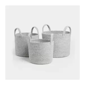 Image of VonHaus Set of 3 Rope Storage Baskets Grey Laundry Basket Versatile Different Sizes - Small Medium Large