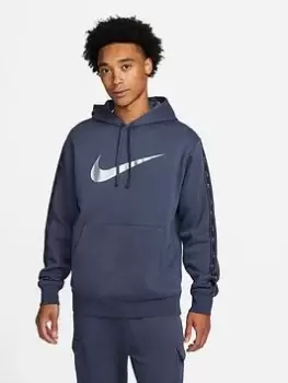 Image of Nike NSW Repeat Swoosh Fleece Hoodie - Blue/Grey , Blue/Grey, Size L, Men
