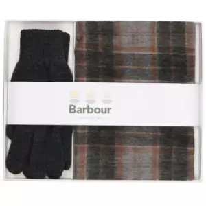 Image of Barbour Mens Tartan Scarf and Glove Gift Set Greystone One Size