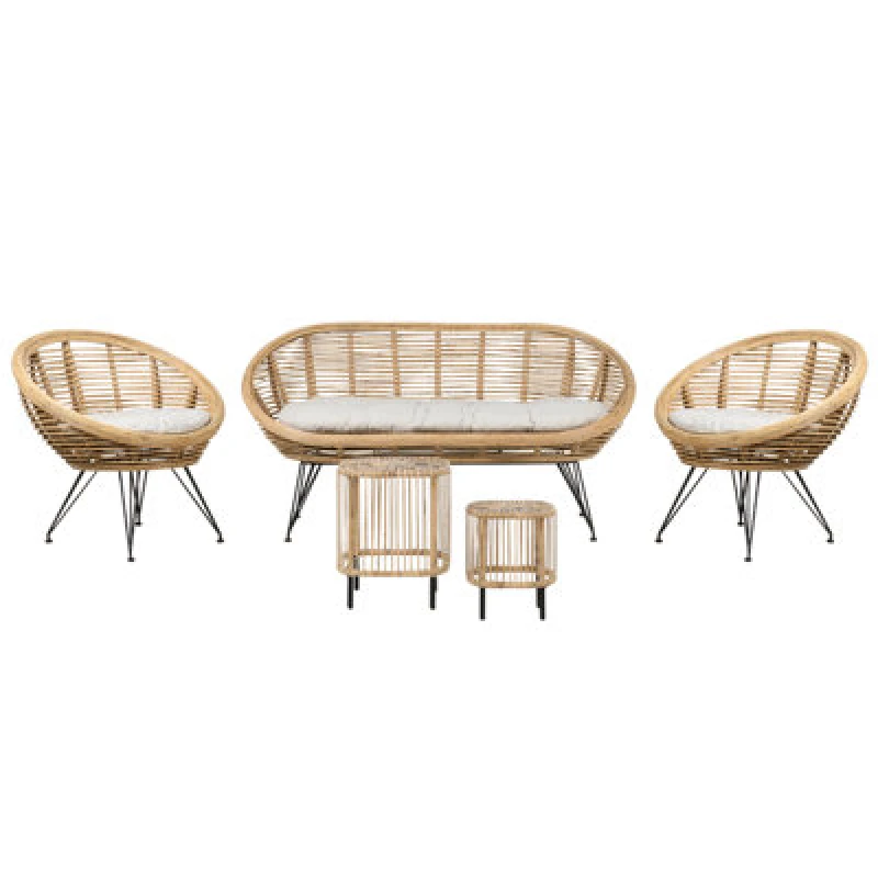 Image of Beliani Garden Lounge Set With Table 4 Seater Maratea/Cesenatico Rattan Natural, Brown 414453