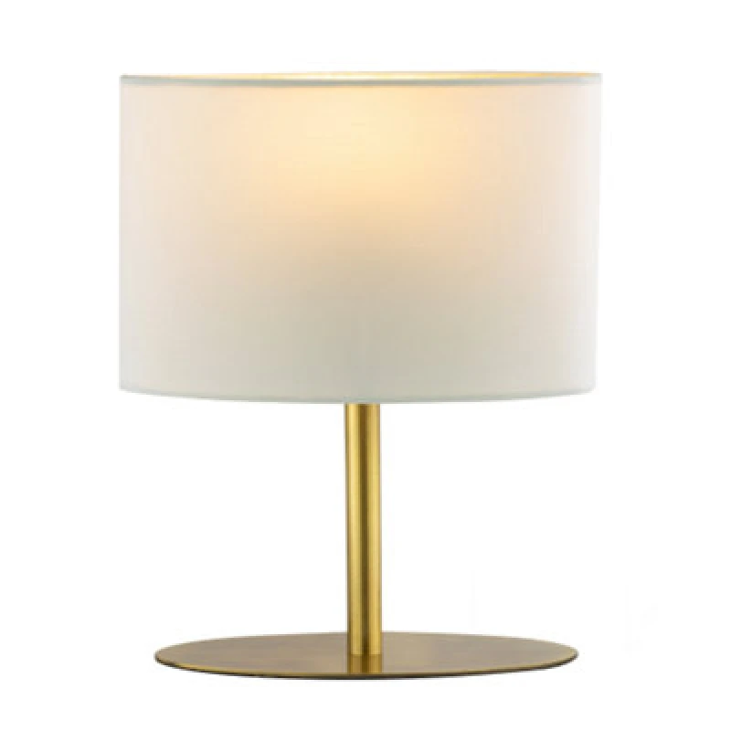 Image of Happy Homewares Modern Designer Oval Table Lamp In Antique Brass With Off-White Fabric Shade