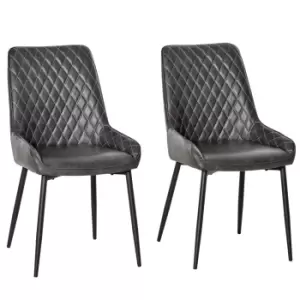 Image of HOMCOM Retro Dining Chair Set of 2, PU Leather Upholstered Side Chairs for Kitchen Living Room with Metal Legs, Grey