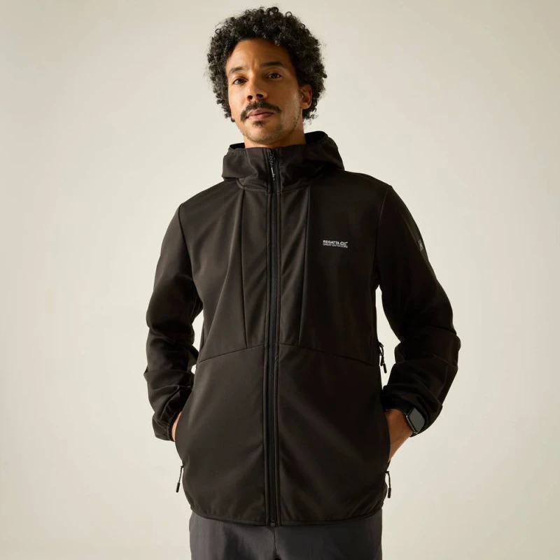 Image of Regatta Mens Tredmoor Water-Resistant Hooded Softshell Jacket in Jet Black Size: Medium Jet Black Male M