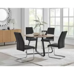 Image of Furniture Box Santorini Brown Wood Contemporary Round Dining Table and 4 Black Lorenzo Chairs Set