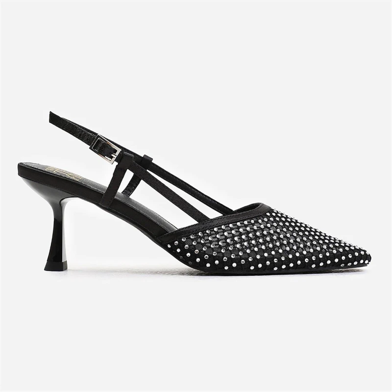 Image of Where's That From 'Zinnia' Slingback Pointed Toe Heel With Diamante Mesh Black