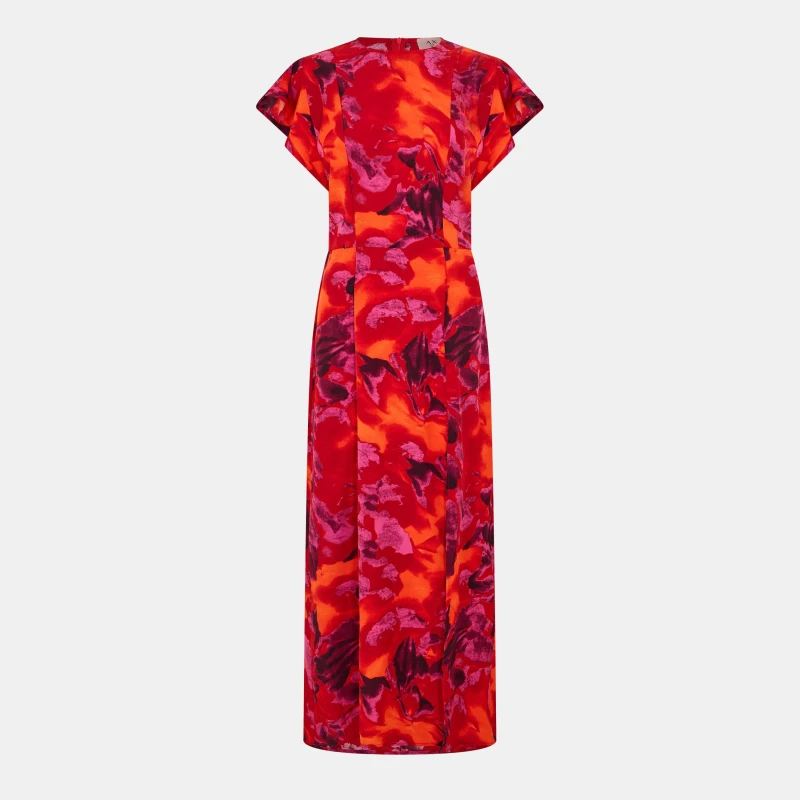 Image of AX Paris Abstract Print Flutter Sleeve Midi Dress Orange female 8 (XS)