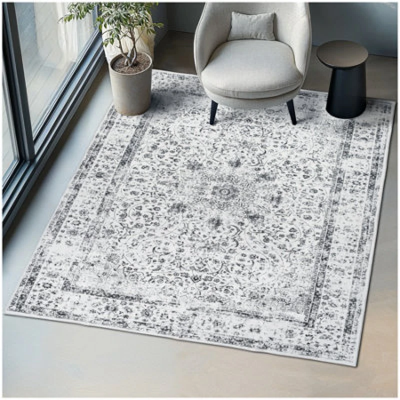 Image of Tectake Washable Rug Aliya - Different Sizes, Oriental Pattern, Non-Slip Underside, Non-Allergenic Short Pile 200 X 274cm - Grey