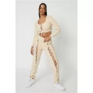 Image of I Saw It First Beige Lace Up Detail Soft Touch Tracksuit - Beige