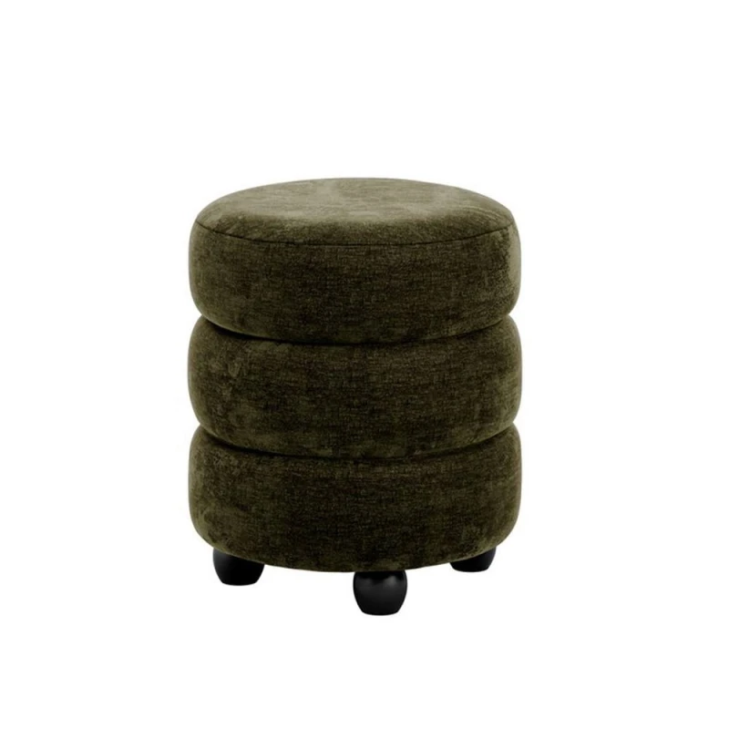 Image of Lemon Pavilion Furniture Emi Pouffe - Velvet Chenille/Pine - L44xW44xH50cm - Olive/Black in Olive Olive Unisex