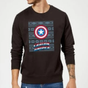 Image of Marvel Comics Captain America Caps Shield Black Christmas Sweatshirt - S - Black