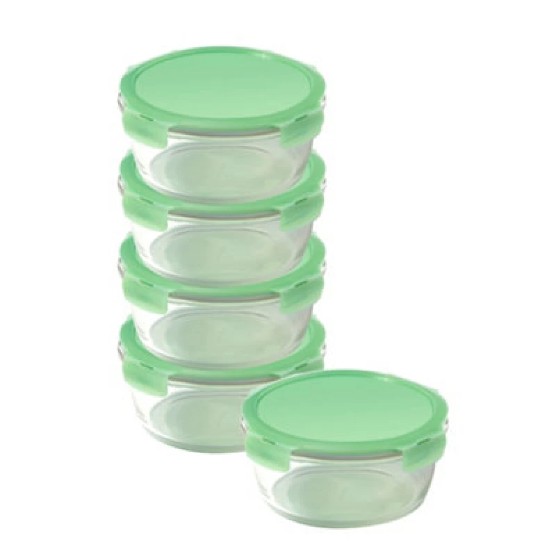 Image of Locknlock Eco Ovenglass Clear Square Glass Dishwasher Safe Food Storage Container Set With Lid 950Ml Pack Of 5