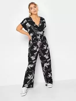 Image of M&Co Black Floral Wrap Jumpsuit, Black, Size 20, Women