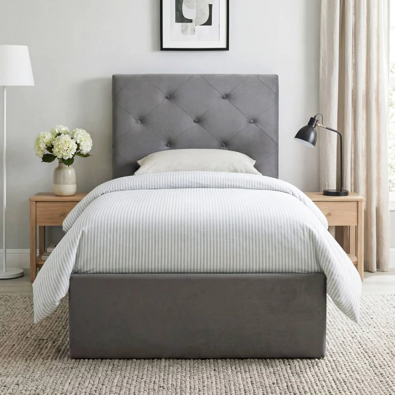 Image of HOMCOM Single Bed Frame Gas Side Lift Under Bed Storage Dark Grey Dark Grey Unisex Single