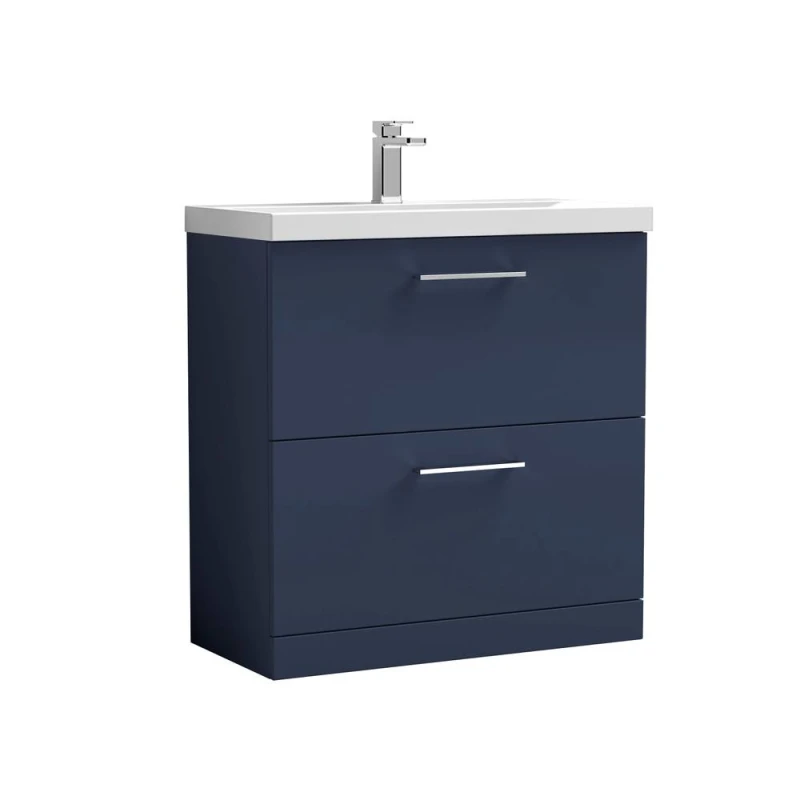 Image of Balterley Bathroom Floor Standing 2-Drawer Vanity & Basin, Midnight Blue, 800mm in Blue Blue Unisex