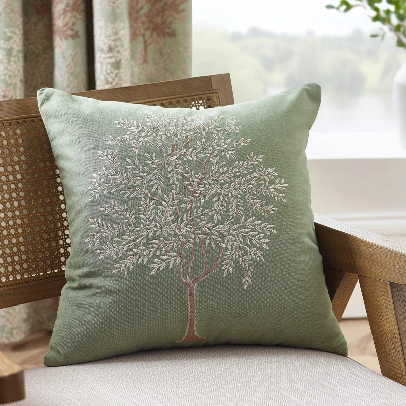 Image of Catherine Lansfield Catherine Lansfield 'Woodland Trees' Embroidered Cushion in Green Size: 45cm x 45cm Green 45cm x 45cm Unisex 5057681189796