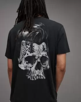 Image of AllSaints Relics Retro Skull Print Crew T-Shirt
