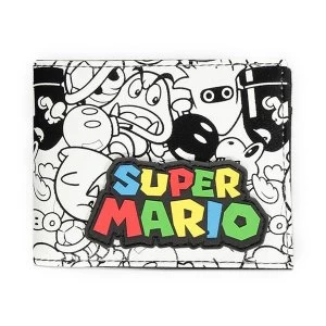 Image of NINTENDO Super Mario Bros. Logo with All-over Villain Characters Print Bi-fold Wallet - Multi-Colour