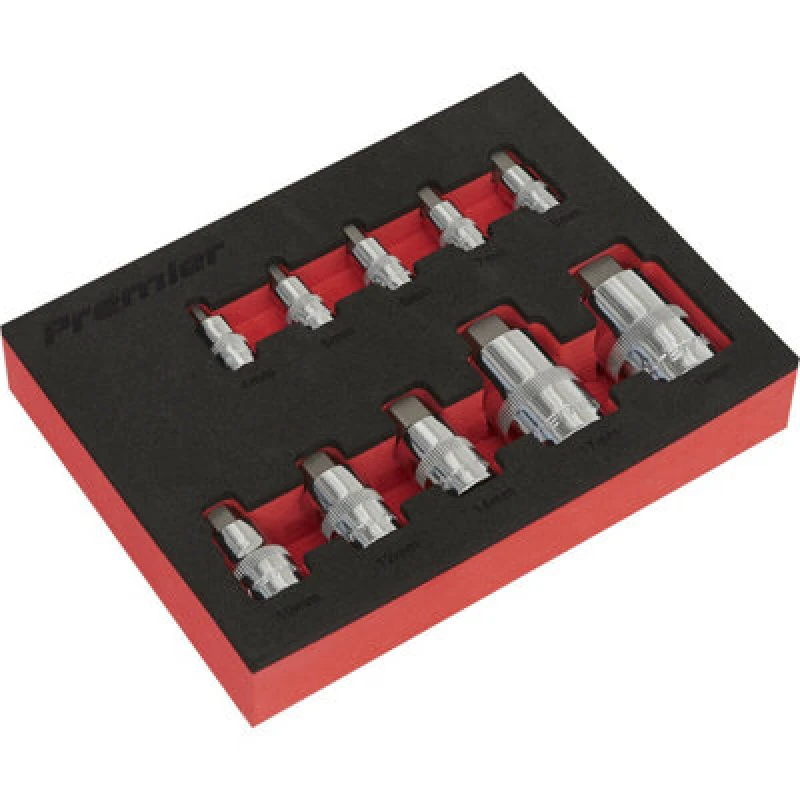 Image of Loops 10pc STUBBY Hex Key Socket Bit Set - 1/4" 3/8" & 1/2" Square Drive Short Shaft Multi