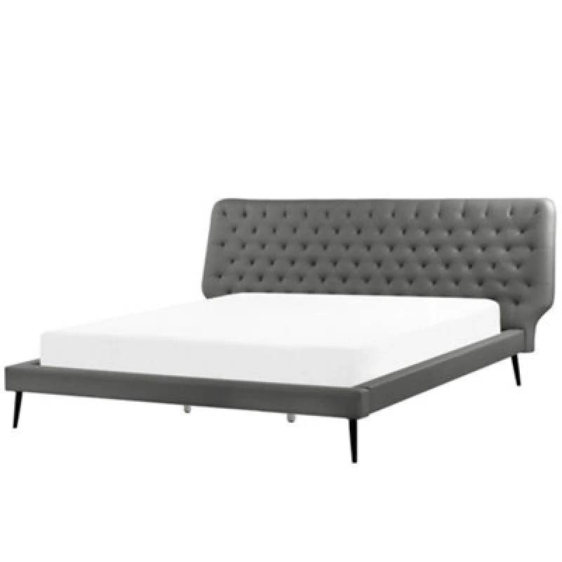 Image of Beliani Bed Faux Leather Essonne 180 X 200 Cm (Eu Super King) Grey