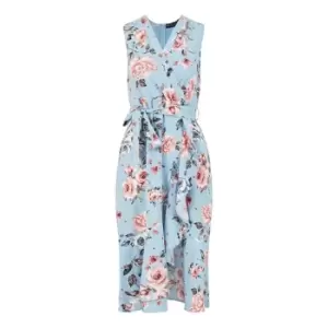 Image of Mela London Blue Rose Garden Wrap Over Midi Dress - Blue