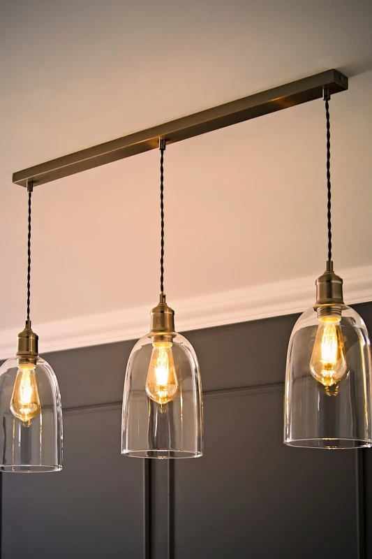 Image of ValueLights ValueLights Kira Glass Cloche Dome 3 Drop Bar Diner Ceiling Pendant Light with LED Bulbs in Silver Silver One Size Unisex 5059406063756