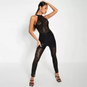 Image of I Saw It First Sequin Halterneck Mesh Jumpsuit - Black