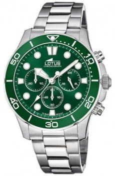 Image of Lotus Mens Stainless Steel Bracelet Green Chronograph Watch
