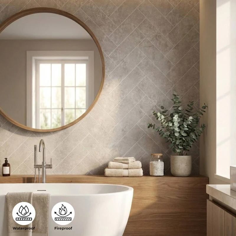 Image of ENER-J BRITWALL 2400x1000x10mm PVC Shower Panel - Beige Herringbone Matte in Light Beige Light Beige Unisex