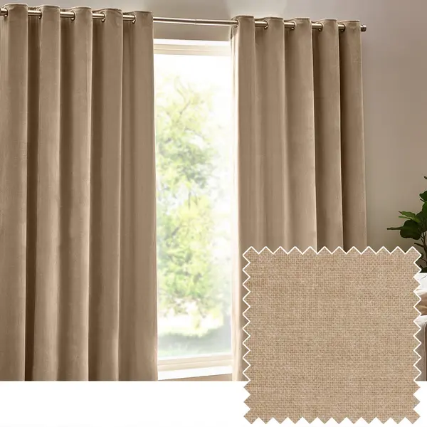 Image of Yard Heavy Chenille Woven Velvet Eyelet Curtain Natural