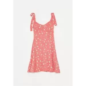 Image of Missguided Tie Strap Skater Mini Dress Floral - Pink