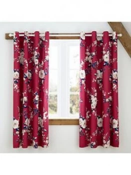 Image of Catherine Lansfield Canterbury Eyelet Blackout Curtains - Raspberry