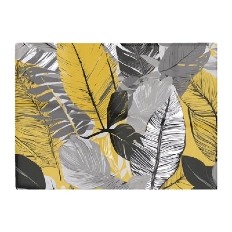 Image of Warren Reed Designer Grey Yellow Floral Leaves Glass Chopping Board