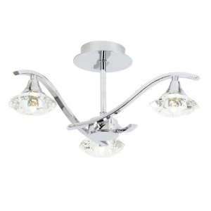 Image of 3 Light Semi Flush Multi Arm Ceiling Light Chrome, Clear Crystal, G9