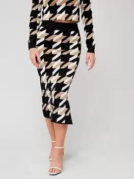 Image of BOSS Furelia Houndstooth Knitted Midi Skirt - Multi Size M Women
