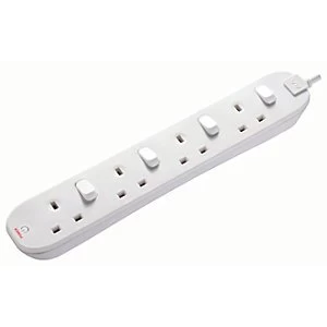 Image of Masterplug 4 Socket Individually Switched Extension Lead - White 2m 13A