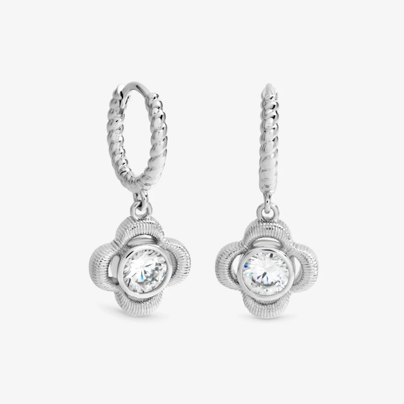 Image of Inicio Sterling Silver Plated Satin Clover Huggie Hoops Silver female One Size