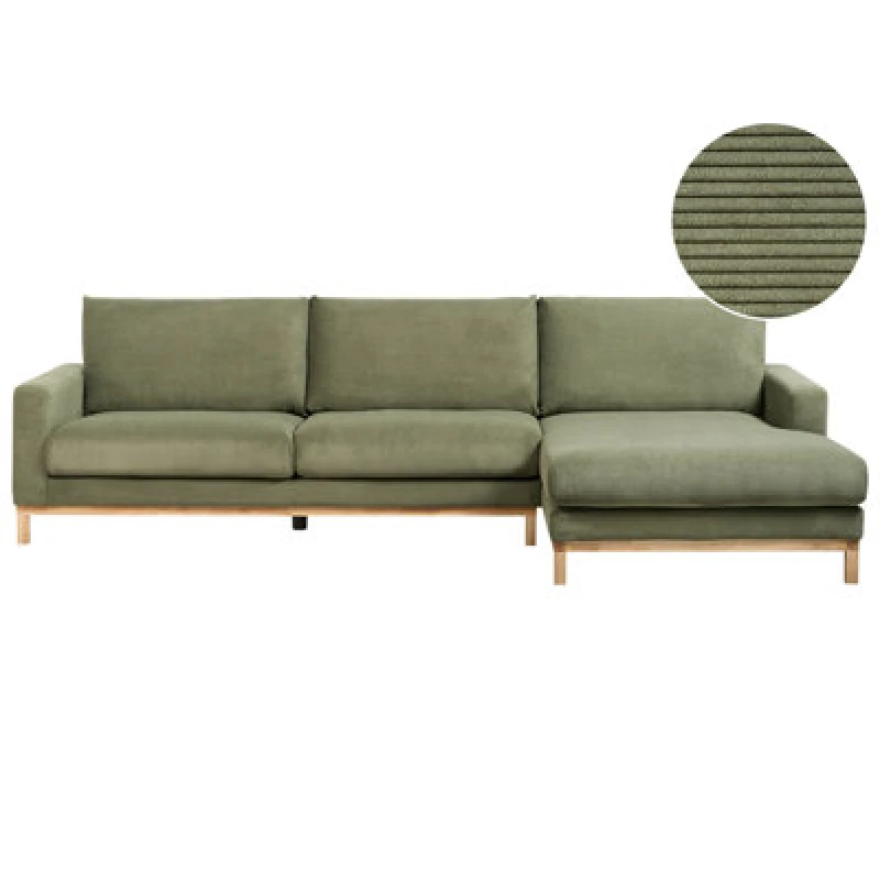 Image of Beliani Corner Sofa 4 Seater Siggard Corduroy Green Left Hand
