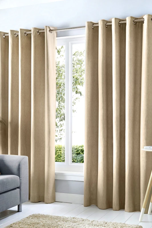 Image of Fusion 'Cannes' 100% Cotton Black Out Plain Dyed Eyelet Curtains in Natural Size: 229cm width x 229cm drop Natural Unisex 229cm width x 229cm dr