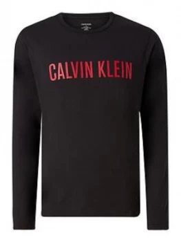 Image of Calvin Klein Logo Long Sleeved Lounge Top - Black