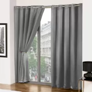 Image of Emma Barclay Cali Thermal Woven Blackout Eyelet Curtains, Grey, 46 x 72 Inch