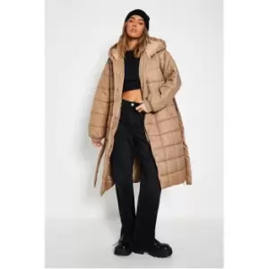 Image of I Saw It First Square Quilted Hooded Padded Coat - Grey